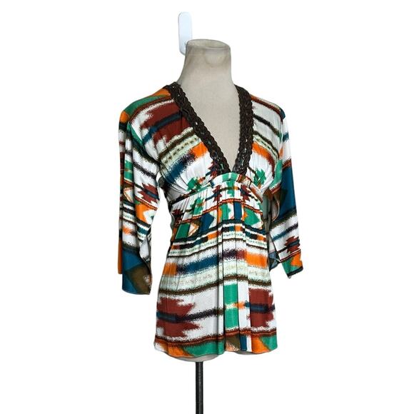 Sky vibrant colors silk 3/4 sleeves boho top size XS - Picture 10 of 14